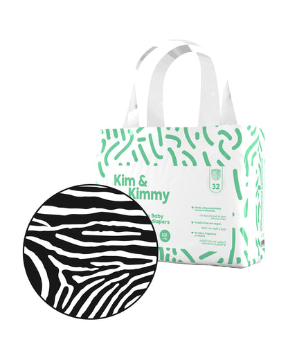 Kim & Kimmy Zebra Taped Diapers-NB (Upto 5Kg)-With Wetness Indicator