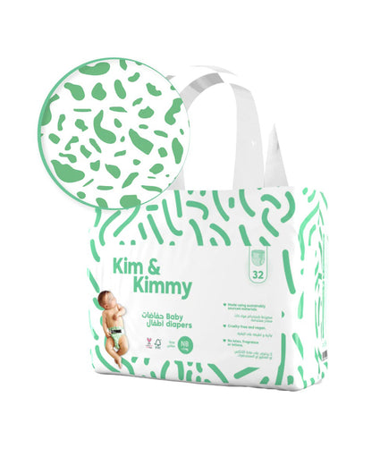 Kim & Kimmy Green Dalmatians Taped Diapers-NB (Upto 5Kg)-With Wetness Indicator