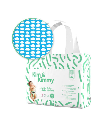 Kim & Kimmy Little Clouds Taped Diapers-NB (Upto 5Kg)-With Wetness Indicator