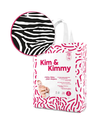 Kim & Kimmy Zebra Taped Diapers-Size 2 (4-8Kg)-With Wetness Indicator