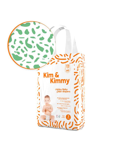 Kim & Kimmy Green Dalmatians Taped Diapers-Size 3 (6-11Kg)-With Wetness Indicator