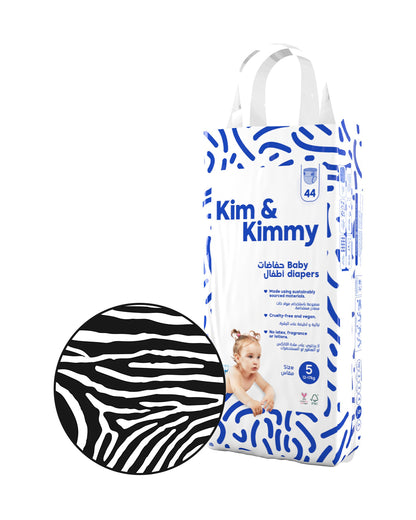 Kim & Kimmy Zebra Taped Diapers-Size 5 (12-17Kg)-With Wetness Indicator