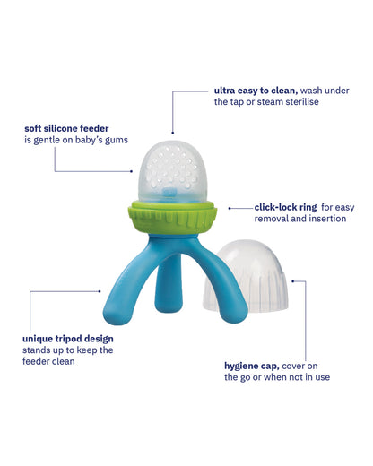 b.box Silicone Fresh Food Feeder-With Unique Easy Grip Tripod Design & Click Lock Ring-Ocean Breeze-For Infants