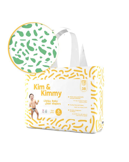 Kim & Kimmy Green Dalmatians Taped Diapers-Size 6 (15-20Kg)-With Wetness Indicator