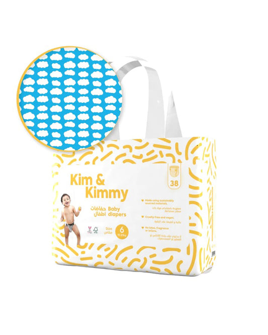 Kim & Kimmy Little Clouds Taped Diapers-Size 6 (15-20Kg)-With Wetness Indicator