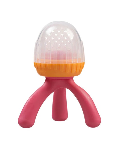 b.box Silicone Fresh Food Feeder-Strawberry Shake Pink Orange-With Unique Tripod Design & Click Lock Ring-For Infants