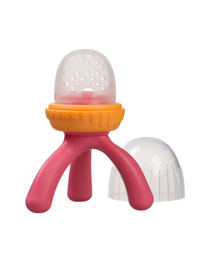 b.box Silicone Fresh Food Feeder-Strawberry Shake Pink Orange-With Unique Tripod Design & Click Lock Ring-For Infants