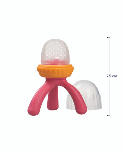 b.box Silicone Fresh Food Feeder-Strawberry Shake Pink Orange-With Unique Tripod Design & Click Lock Ring-For Infants