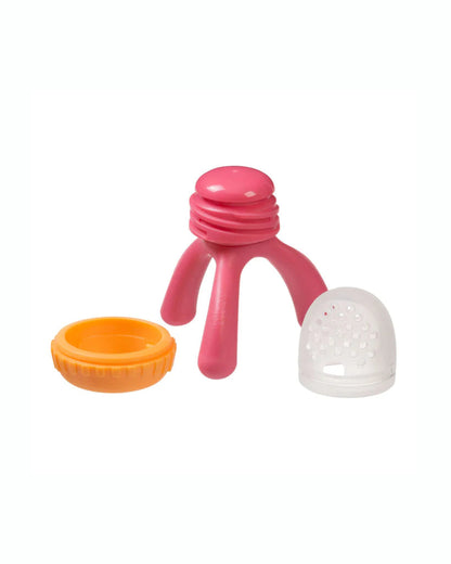 b.box Silicone Fresh Food Feeder-Strawberry Shake Pink Orange-With Unique Tripod Design & Click Lock Ring-For Infants