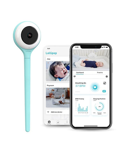 Lollipop Smart Baby Monitor with Flexible design-Contactless Breathing Monitoring, Sleep Tracking & Noise Detection(Turquoise)