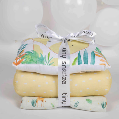 Tiny Snooze Into The Wild Baby Bedding Set-GOTS Certified Organic Cotton-Pack of 4-Mini Cot Gift Set For Infants