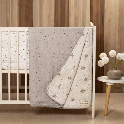 Tiny Snooze Starry Night Baby Bedding Set-GOTS Certified Organic Cotton-Pack of 4-Mini Cot Gift Set For Infants