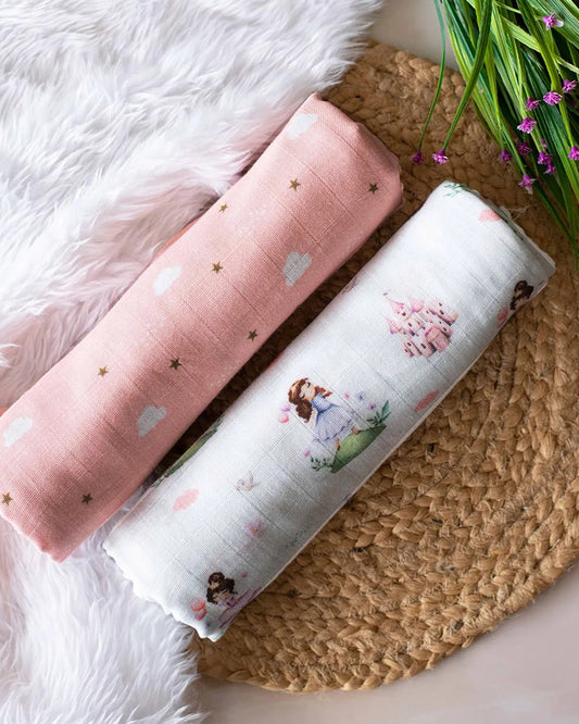 Tiny Snooze Fairytale Swaddle-GOTS Certified Organic Cotton Muslin-Pack of 2-Infant Wraps