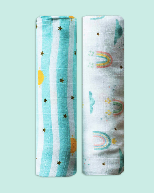 Tiny Snooze Horizon Swaddle-GOTS Certified Organic Cotton Muslin-Pack of 2-Infant Wraps