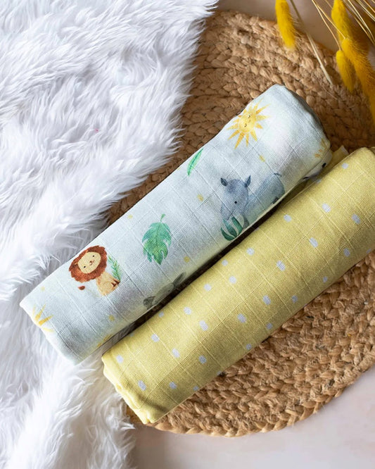 Tiny Snooze Into The Wild Swaddle-GOTS Certified Organic Cotton Muslin-Pack of 2-Infant Wraps