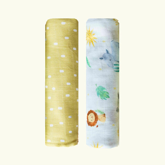 Tiny Snooze Into The Wild Swaddle-GOTS Certified Organic Cotton Muslin-Pack of 2-Infant Wraps