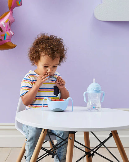 b.box Spoon & Fork Cutlery Set-With Travel Case-Angled Handles-Bubblegum Light Blue-For Infants