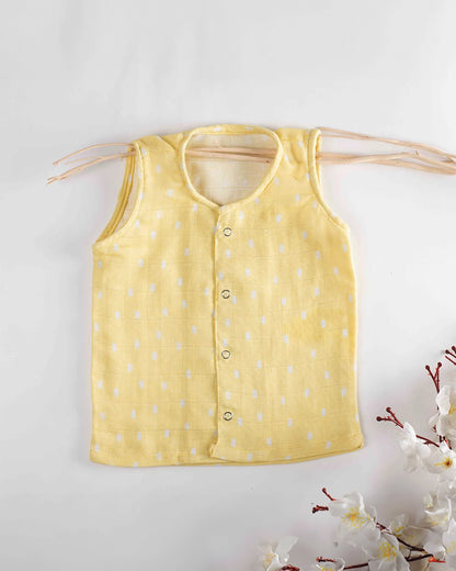 Tiny Snooze Yellow Jhabla-Printed-Muslin-Pack of 2-For Infants