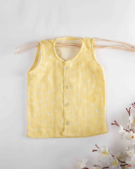 Tiny Snooze Yellow Jhabla-Printed-Muslin-Pack of 2-For Infants