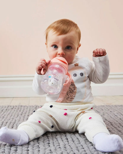 b.box Any Angle Weighted Straw Sippy Cup-With Flip Top Lid-Tutti Frutti Pink