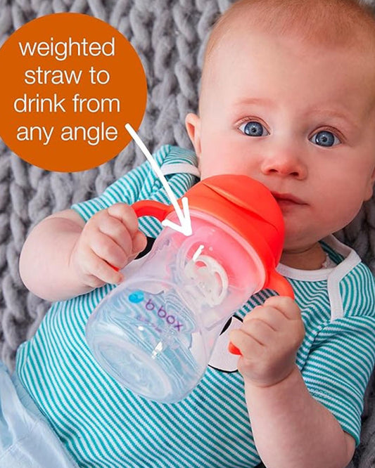 b.box Any Angle Weighted Straw Sippy Cup-With Flip Top Lid-Tutti Frutti Pink