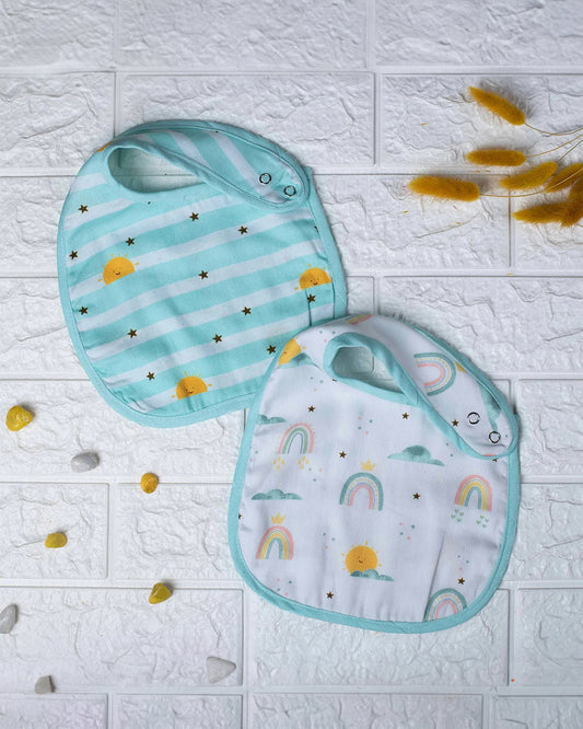 Tiny Snooze Organic Muslin Classic Bibs-Horizon-Reversible-With Snap Button-Pack of 2-For Infants