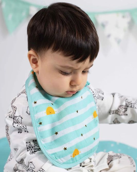 Tiny Snooze Organic Muslin Classic Bibs-Horizon-Reversible-With Snap Button-Pack of 2-For Infants