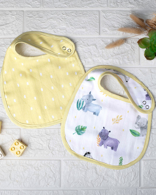 Tiny Snooze Organic Muslin Classic Bibs-Into The Wild-Reversible-With Snap Button-Pack of 2-For Infants