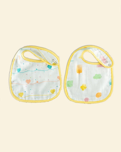 Tiny Snooze Organic Muslin Classic Bibs-Lost In Thoughts-Reversible-With Snap Button-Pack of 2-For Infants