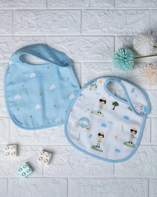 Tiny Snooze Organic Muslin Classic Bibs-The Little Prince-Reversible-With Snap Button-Pack of 2-For Infants