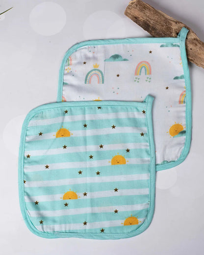 Tiny Snooze Organic Cotton Muslin-Burp Cloths & Wash Cloths Combo Set-Horizon-For Infants