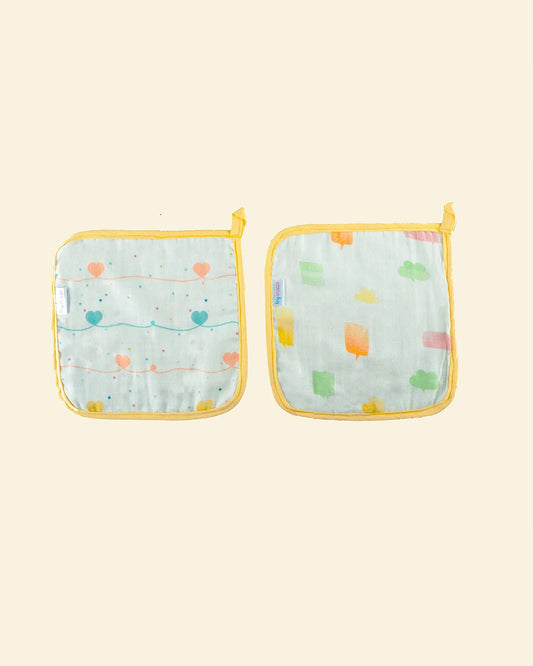 Tiny Snooze Organic Cotton Muslin Wash Cloth-Super Absorbent-Lost In Thoughts-Set of 2-For Infants
