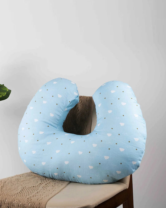 Tiny Snooze Organic Cotton Feeding Pillow-With Soft & Antibacterial Filling-Blue Clouds-For Nursing