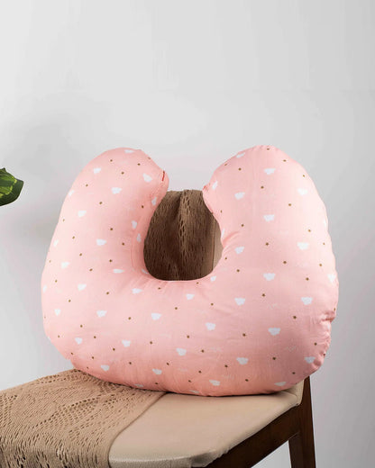 Tiny Snooze Organic Cotton Feeding Pillow-With Soft & Antibacterial Filling-Pink Clouds-For Nursing