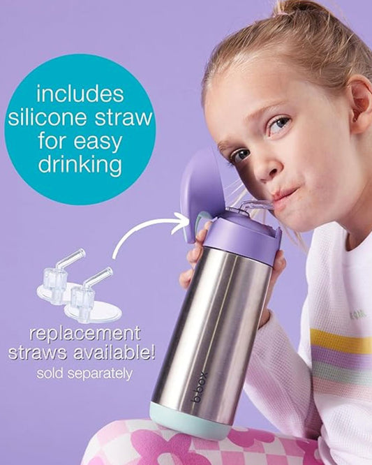 b.box Insulated Stainless Steel Straw Sipper-With Silicone Straw Top-Strawberry Shake Pink Orange