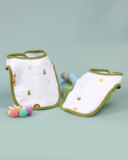 Kicks & Crawl 100% Organic Cotton Round Bib-With Snap Button-Forest Friends-Pack of 2-For Infants