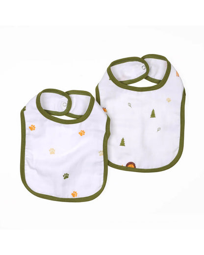 Kicks & Crawl 100% Organic Cotton Round Bib-With Snap Button-Forest Friends-Pack of 2-For Infants