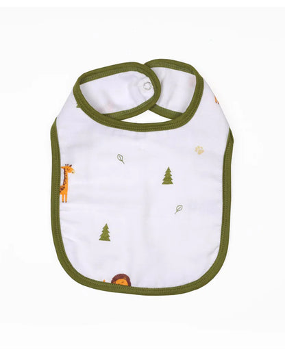 Kicks & Crawl 100% Organic Cotton Round Bib-With Snap Button-Forest Friends-Pack of 2-For Infants