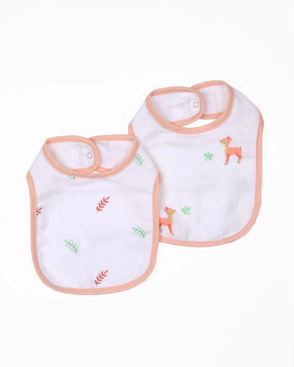 Kicks & Crawl 100% Organic Cotton Round Bib-With Snap Button-Baby Deers-Pack of 2-For Infants