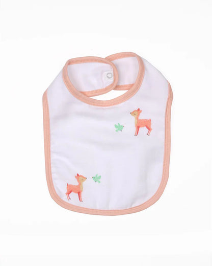 Kicks & Crawl 100% Organic Cotton Round Bib-With Snap Button-Baby Deers-Pack of 2-For Infants