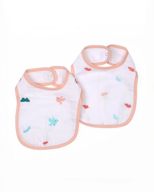 Kicks & Crawl 100% Organic Cotton Round Bib-With Snap Button-Cute Bunny-Pack of 2-For Infants