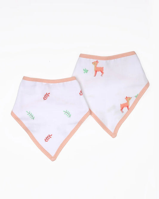 Kicks & Crawl 100% Organic Cotton Bandana Bib-With Snap Button-Baby Deers-Pack of 2-For Infants