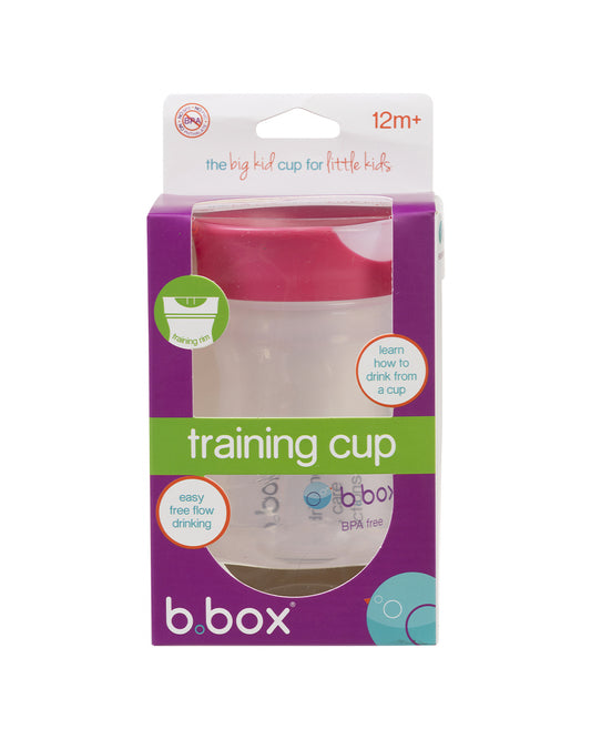 b.box Training Cup-Raspberry Pink-With Silicone Sleeve-Easy Flow-For Infants