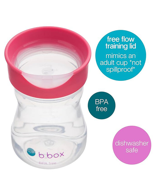 b.box Training Cup-Raspberry Pink-With Silicone Sleeve-Easy Flow-For Infants