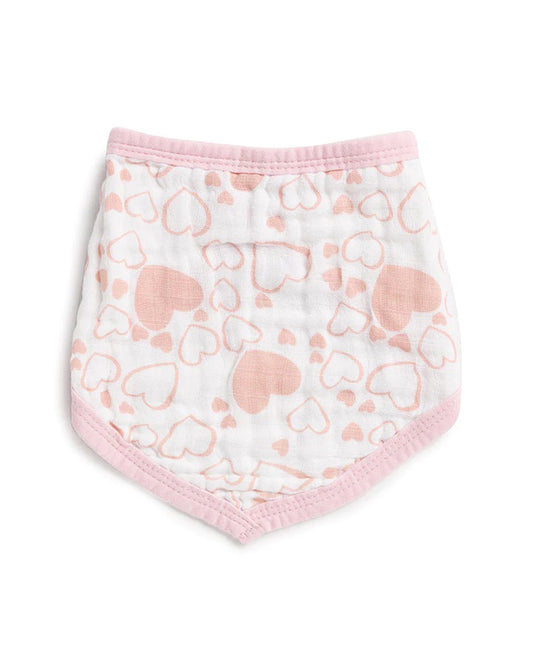 Kicks & Crawl 100% Cotton Muslin Bandana Bib-Snap Button-Pink Hearts-Pack of 3-For Infants