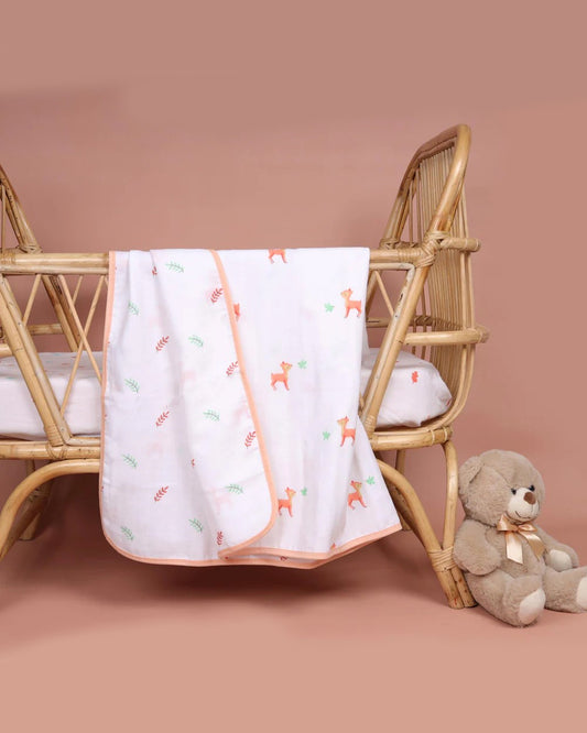 Kicks & Crawl Reversible Pink Deer Baby Blanket-GOTS Certified Organic Cotton-For Infants