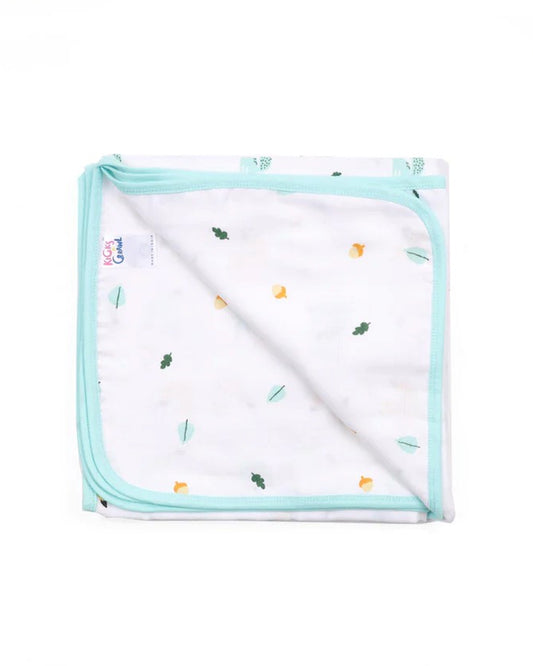 Kicks & Crawl Reversible Friendly Squirrel Baby Blanket-GOTS Certified Organic Cotton-For Infants