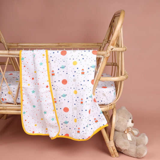 Kicks & Crawl Reversible Space Explorer Baby Blanket-GOTS Certified Organic Cotton-For Infants