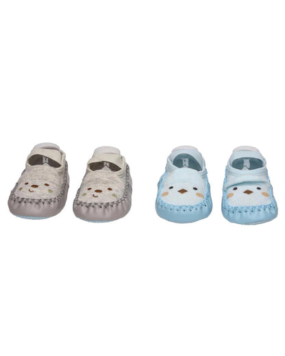 Kicks & Crawl Grey Happy Feet Booties-Cotton & Polyester-Pack of 2-For Infants