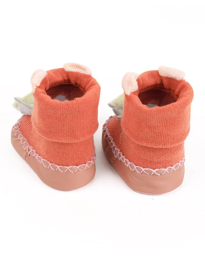 Kicks & Crawl Orange Dady's Lil Dino Booties-Cotton & Polyester-For Infants